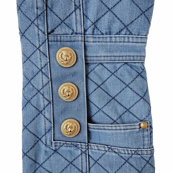 Balmain inspired made by dkny mini denim dress blue button detailed slim fit S - Picture 7 of 10